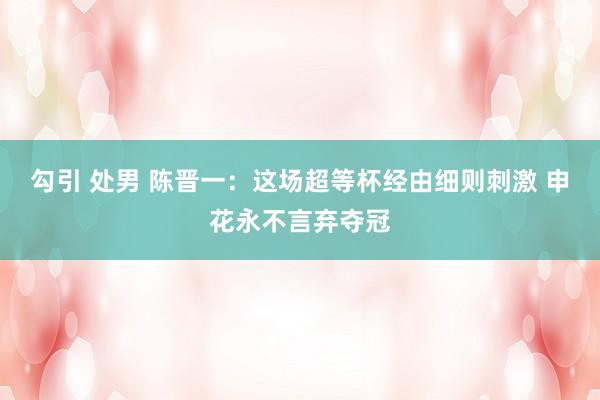 勾引 处男 陈晋一：这场超等杯经由细则刺激 申花永不言弃夺冠